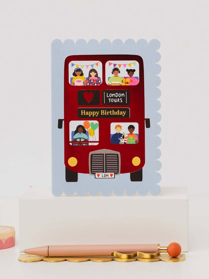 London Bus Scalloped Birthday Card Modern Birthday Card - The Red Squirrel