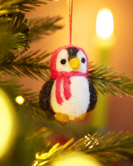 Set of 5 Hanging Felt Penguin Christmas Decorations
