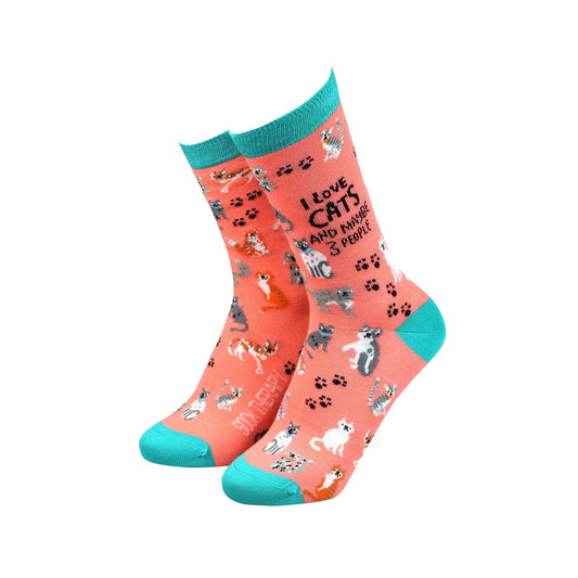 I Love Cats and maybe 3 people - Women's Bamboo Socks - The Red Squirrel