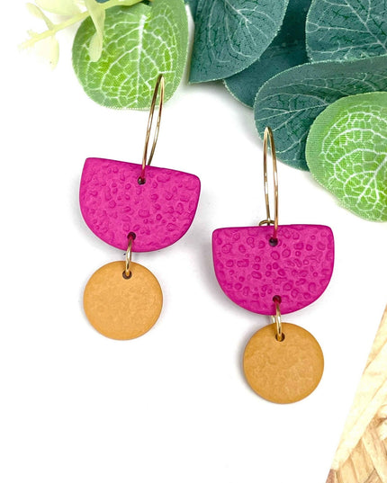 Hot Pink Colour Block Hoop Earrings - Polymer Clay