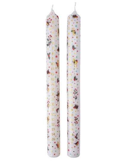 Advent Candles - Pack of 2 - Deck the Halls Robin themed Christmas Candles