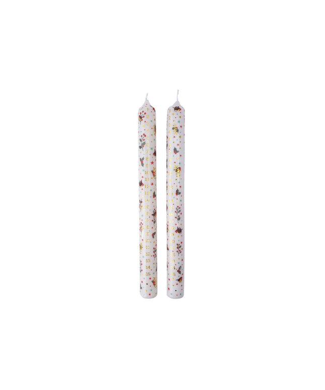 Advent Candles - Pack of 2 - Deck the Halls Robin themed Christmas Candles