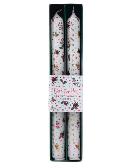 Advent Candles - Pack of 2 - Deck the Halls Robin themed Christmas Candles