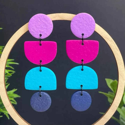 Geometric Clay Earrings - Handmade Colour Block Design