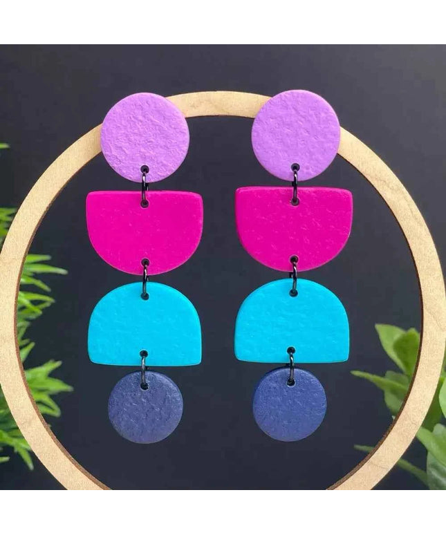 Geometric Clay Earrings - Handmade Colour Block Design