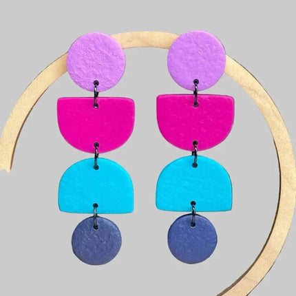 Geometric Clay Earrings - Handmade Colour Block Design