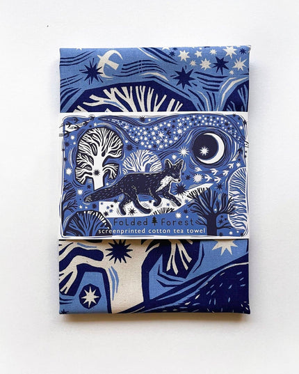 Cotton Tea Towel - Midnight Fox