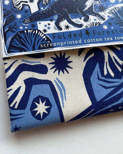 Cotton Tea Towel - Midnight Fox