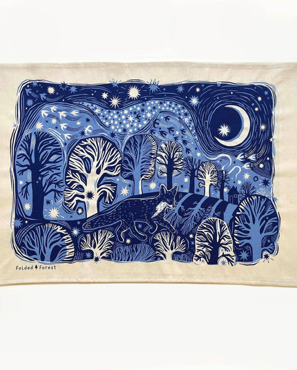 Cotton Tea Towel - Midnight Fox