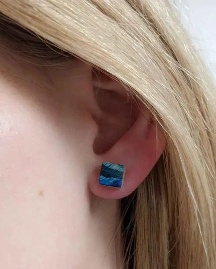 Leather Cube Stud Earrings | Lightweight Geometric Jewellery | Hypoallergenic UK