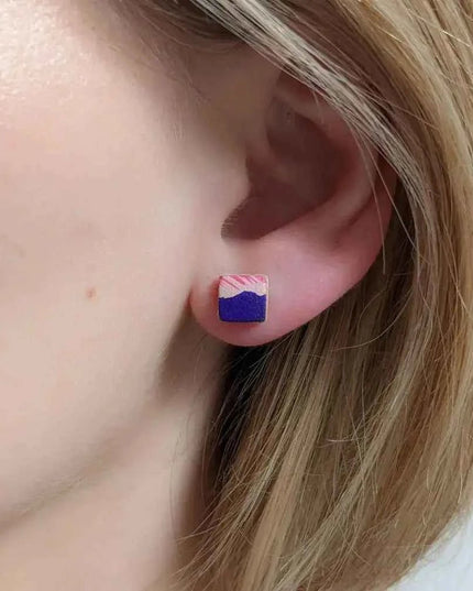 Leather Cube Stud Earrings | Lightweight Geometric Jewellery | Hypoallergenic UK