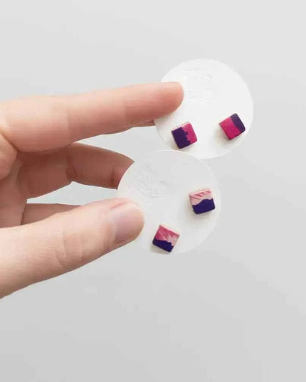 Leather Cube Stud Earrings | Lightweight Geometric Jewellery | Hypoallergenic UK