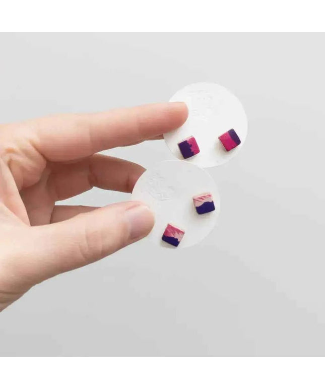 Leather Cube Stud Earrings | Lightweight Geometric Jewellery | Hypoallergenic UK