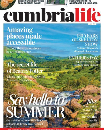 Cumbria Life magazine cover with scenic landscape and text about summer and accessible places.