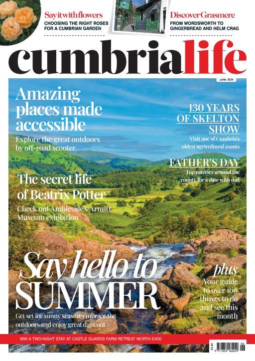 Cumbria Life magazine cover with scenic landscape and text about summer and accessible places.