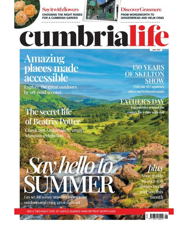 Cumbria Life magazine cover with scenic landscape and text about summer and accessible places.