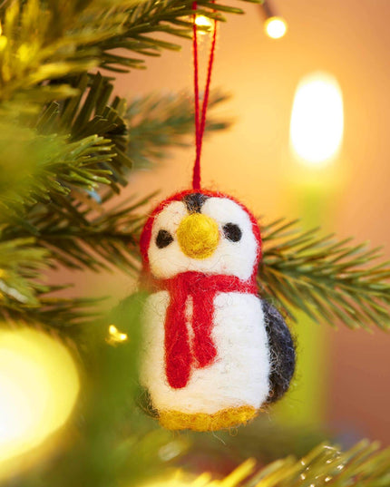 Set of 5 Hanging Felt Penguin Christmas Decorations