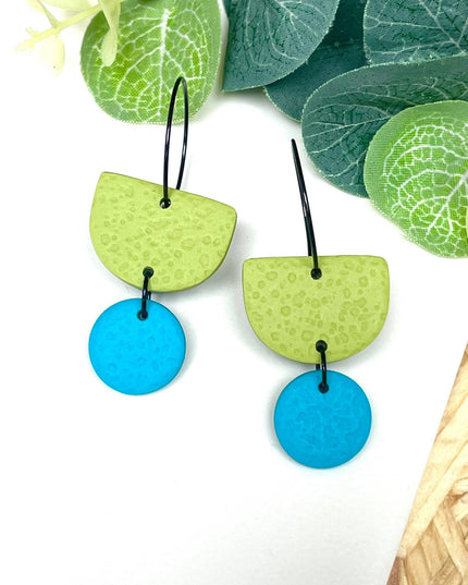 Pistachio Green Colour Block Hoop Earrings - Polymer Clay: Dangle - Lilac / Hoop - Black