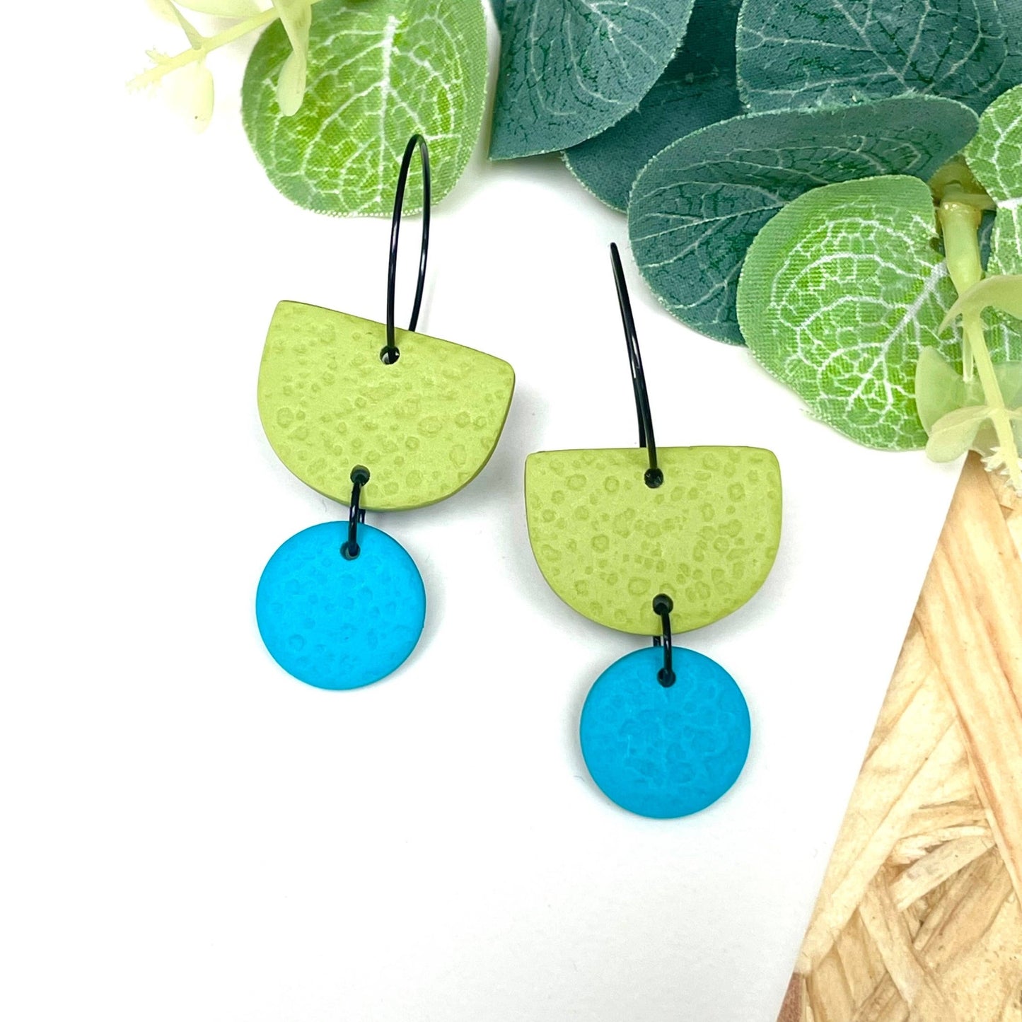 Pistachio Green Colour Block Hoop Earrings - Polymer Clay: Dangle - Lilac / Hoop - Black - The Red Squirrel