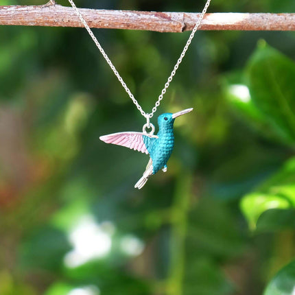 Hummingbird In Flight Pendant Necklace