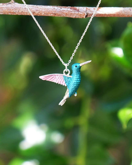 Hummingbird In Flight Pendant Necklace