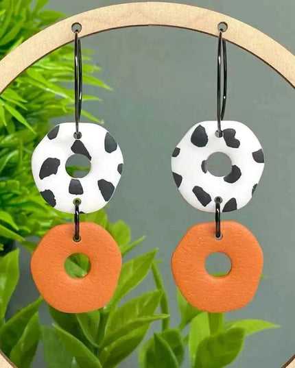Dalmatian Print Clay Hoop Earrings - Statement jewellery Orange