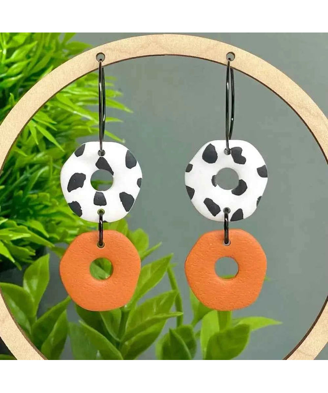Dalmatian Print Clay Hoop Earrings - Statement jewellery Orange