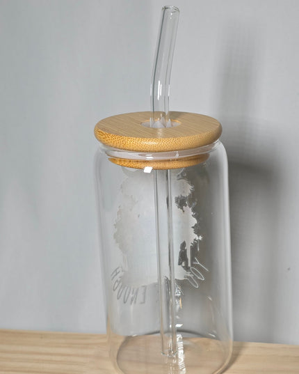 Decorated can glass with glass straw - The Red Squirrel