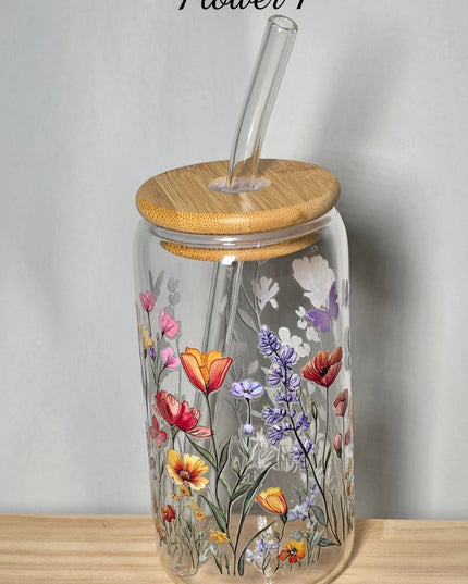 Decorated can glass with glass straw - The Red Squirrel