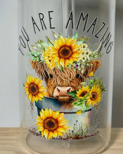 Decorated can glass with glass straw - The Red Squirrel
