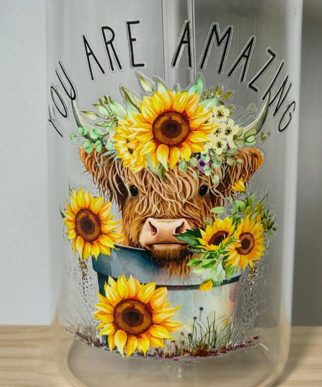 Decorated can glass with glass straw - The Red Squirrel