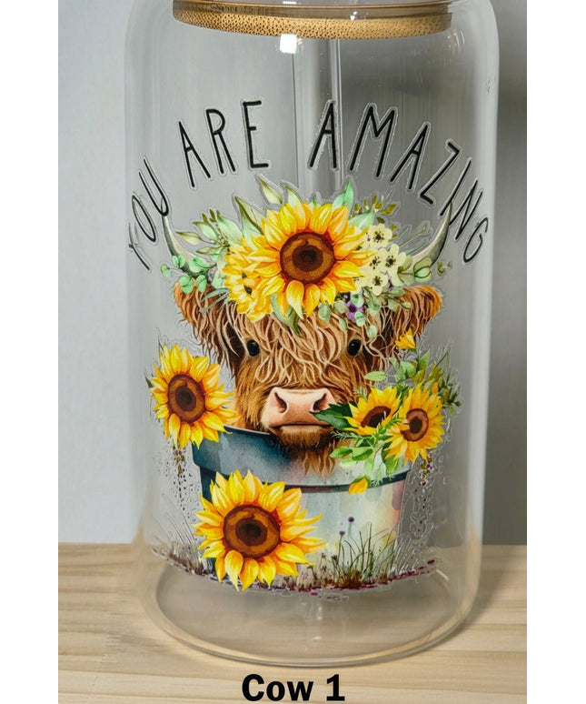 Decorated can glass with glass straw - The Red Squirrel
