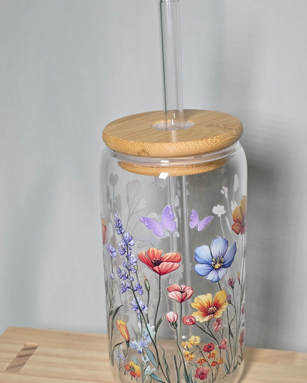 Decorated can glass with glass straw - The Red Squirrel