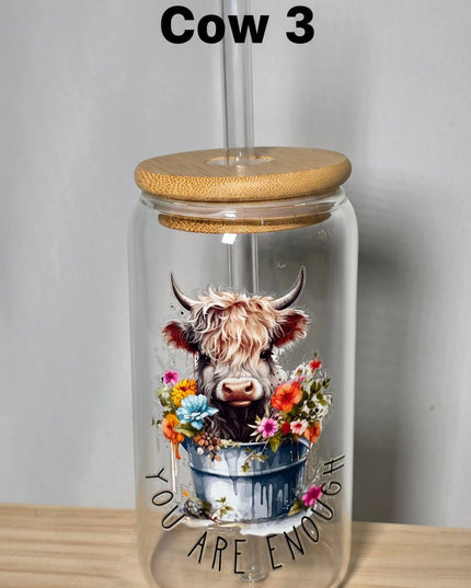 Decorated can glass with glass straw - The Red Squirrel