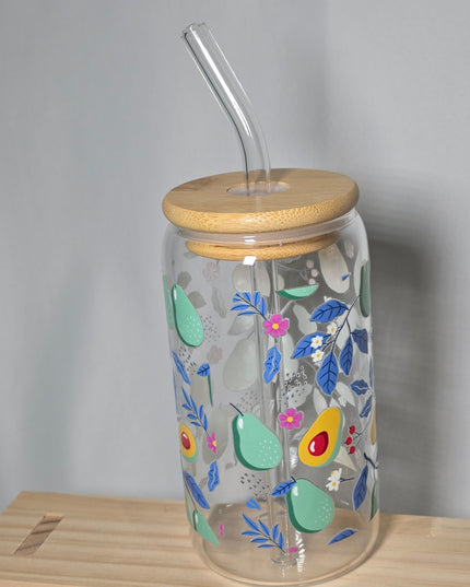 Decorated can glass with glass straw - The Red Squirrel