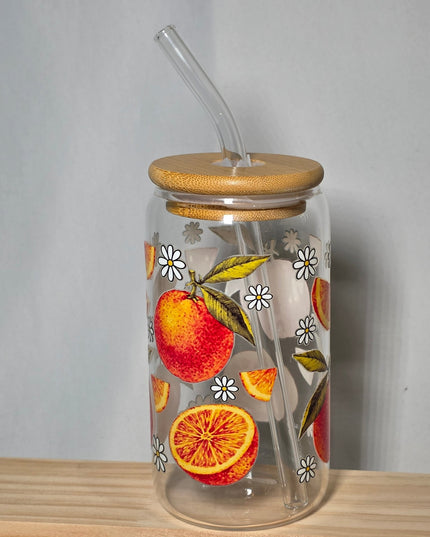 Decorated can glass with glass straw - The Red Squirrel