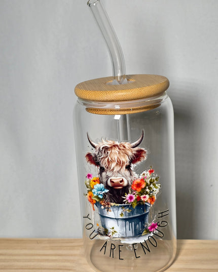 Decorated can glass with glass straw - The Red Squirrel