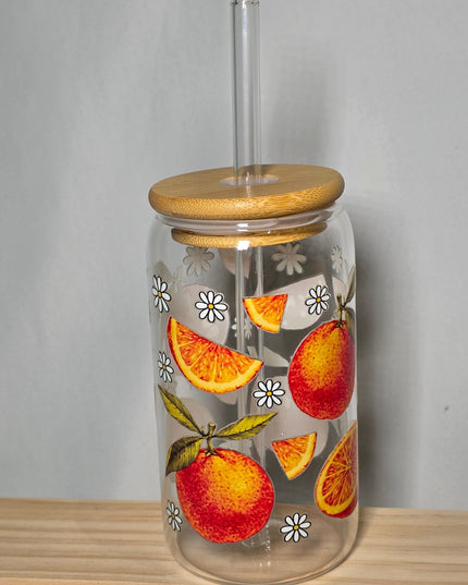 Decorated can glass with glass straw - The Red Squirrel