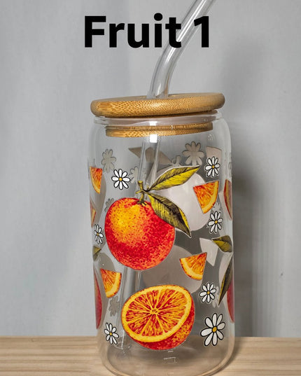 Decorated can glass with glass straw - The Red Squirrel