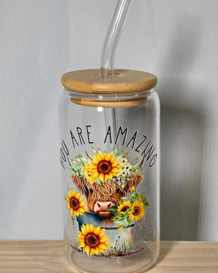 Decorated can glass with glass straw - The Red Squirrel