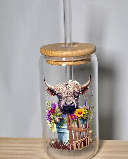 Decorated can glass with glass straw - The Red Squirrel