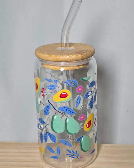 Decorated can glass with glass straw - The Red Squirrel