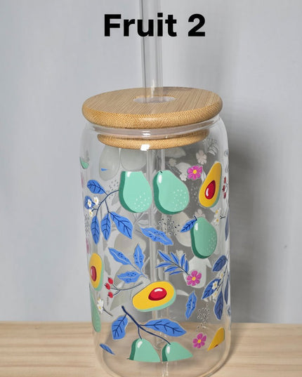 Decorated can glass with glass straw - The Red Squirrel