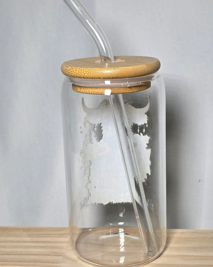 Decorated can glass with glass straw - The Red Squirrel