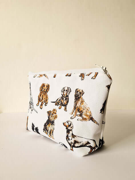 Pouch with dachshund illustrations on a beige background