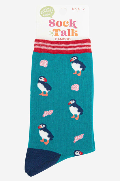 Women's Puffin and Sea Shell Bamboo Socks
