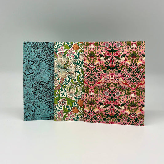 William Morris 3 A6 notebooks Strawberry Thief Pink