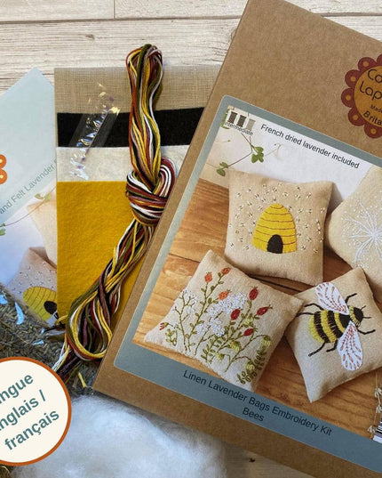 Linen Lavender Bags Embroidery Kit - Bees