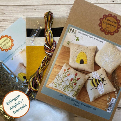 Linen Lavender Bags Embroidery Kit - Bees - The Red Squirrel