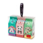 Three colorful erasers in a clear packaging with cartoon designs and 'Legami' branding.
